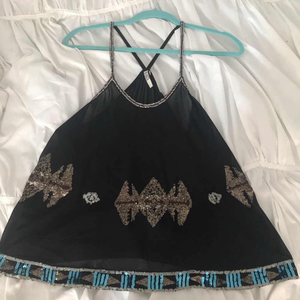 Sheer black hand embroidered sequin embellishedtop